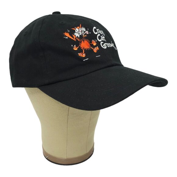 Crazy Cat Grooming Embroidered Logo Tuck Strap Cap Trucker Baseball Black Hat - Picture 3 of 13